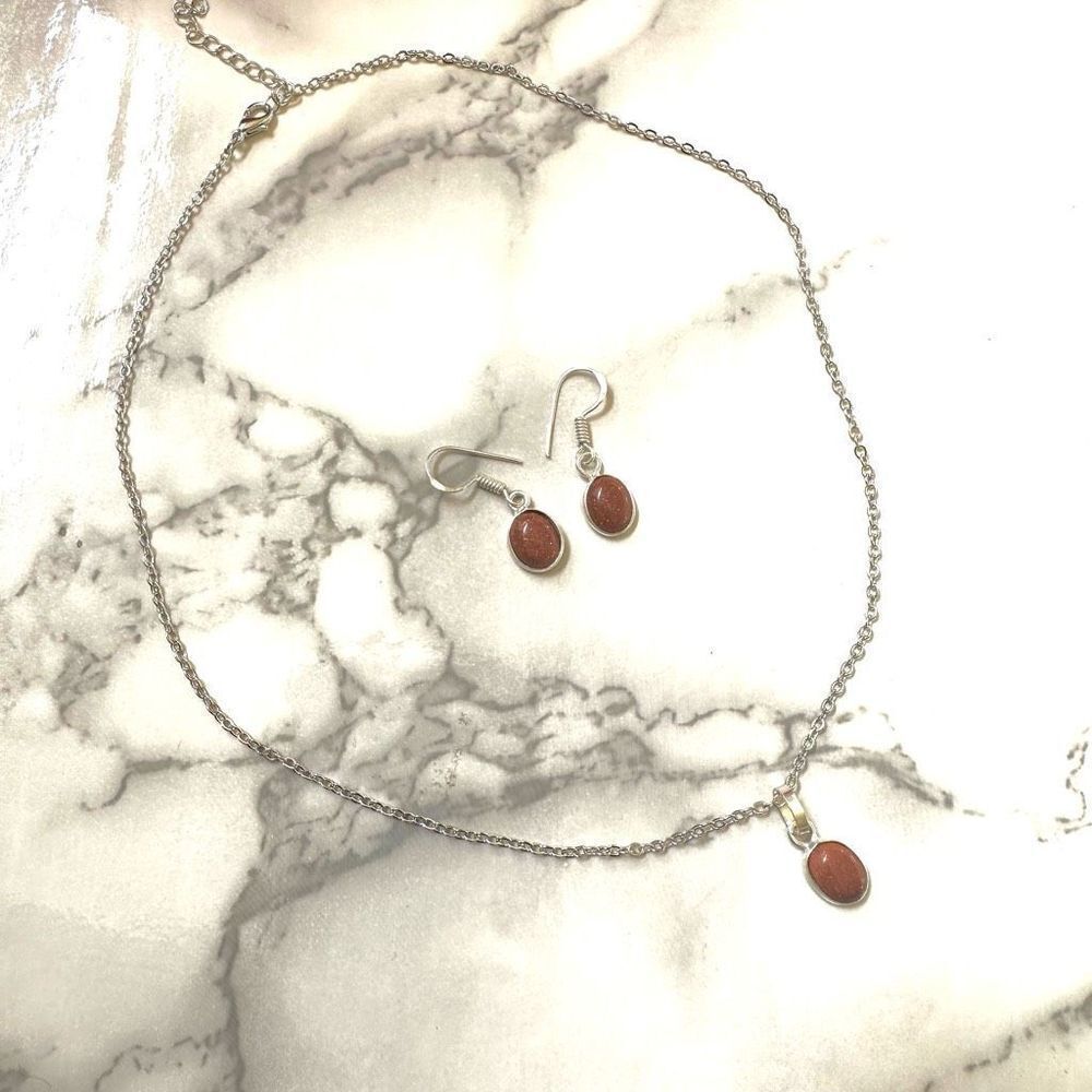 Goldstone pendant necklace and earrings set